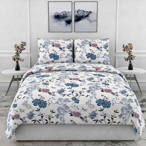 Image of DECOR2ADMIRE Premium Cotton Bedsheet Double King Size 90x100 Inches, 300 TC Soft Breathable Printed Bed Sheet with 2 Pillow Covers (White Multi Floral, Double 90 inch x 100 inch)