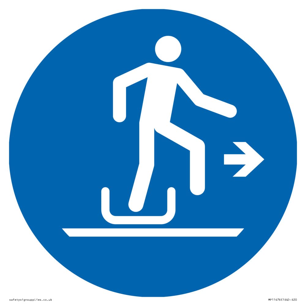 Viking Signs Mandatory: Alighting from toboggan to the right Sign - 200x200mm - S20, Blue/White