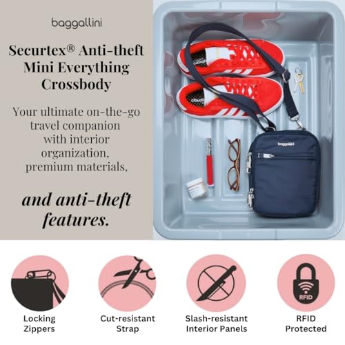 baggallini securtex anti-theft mini everything crossbody bag 6334x82534 rfid locking zippers amp cut-resistant strap