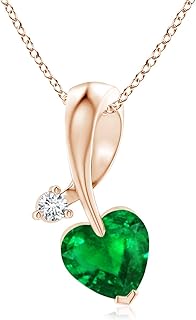 Angara Natural Heart-Shaped Emerald Ribbon Pendant/Necklace with Diamond in 14K Solid Gold/Platinum for Women | May Births...