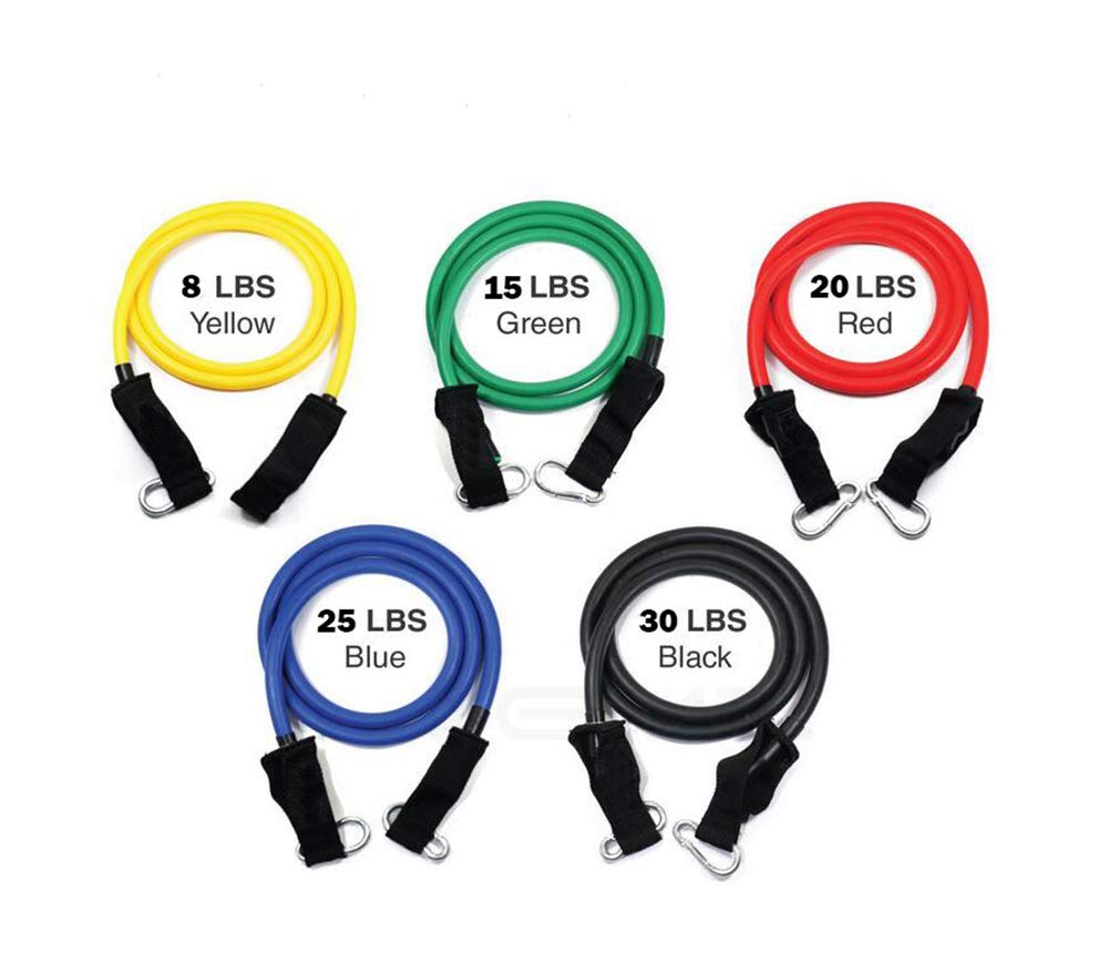 Xemz Resistance Bands Set with Pouch - Anti Snap, Heavy Resistant Tube Band Set Comes with Door Anchor Attachment, Legs Ankle Straps - Weights Exercise, Fitness Workout