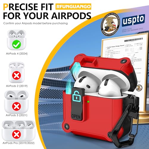 Image of RFUNGUANGO for AirPods 5 /4 Case (2026 /2024) with Lock, Red
