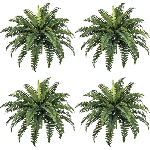 FOREST PRINCE 35' Fake Ferns, 4 Large Artificial Bonston Ferns Bushes Plants with 39 Fronds for...