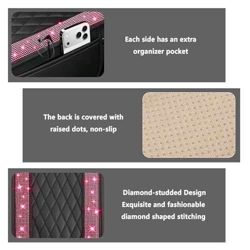 Image of Stacool Upgraded Car Center Console Cover with Rhinestones,Microfiber Leather Car Armrest Cover Cushion with 2 Storage Bags,Universal Cars Armrest Storage Box as Cars Interior Accessories