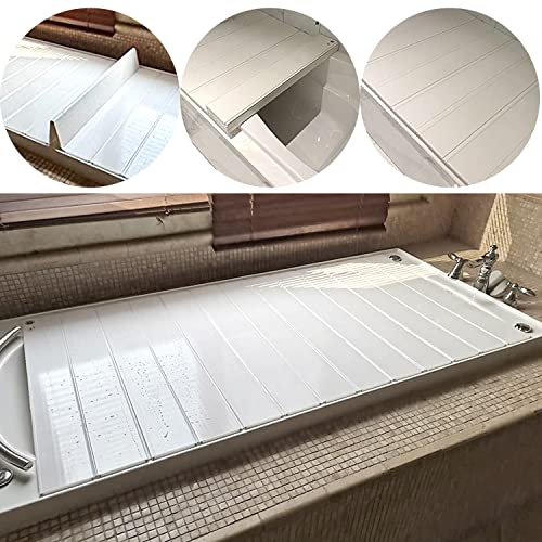 aleawol Badewannenabdeckung 170x75cm, Faltbare Staubdichte Badewannenabdeckungen Dämmplatte Badewannen Abdeckung 7mm PVC Badewannenbretter für Hause, Badezimmer SPA (Weiß)
