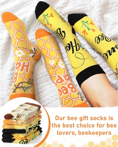 Image of Hotop 6 Pairs Bee Socks Gifts for Women Novelty Crew Socks