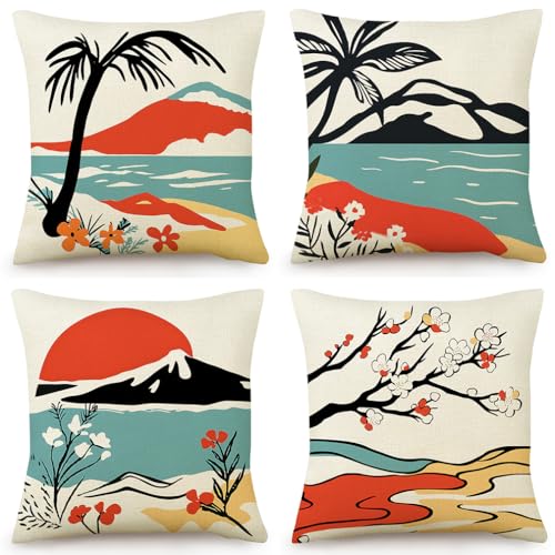 Housse coussin 60x60 fleurs géométriques en coton lin lavable pour canapé