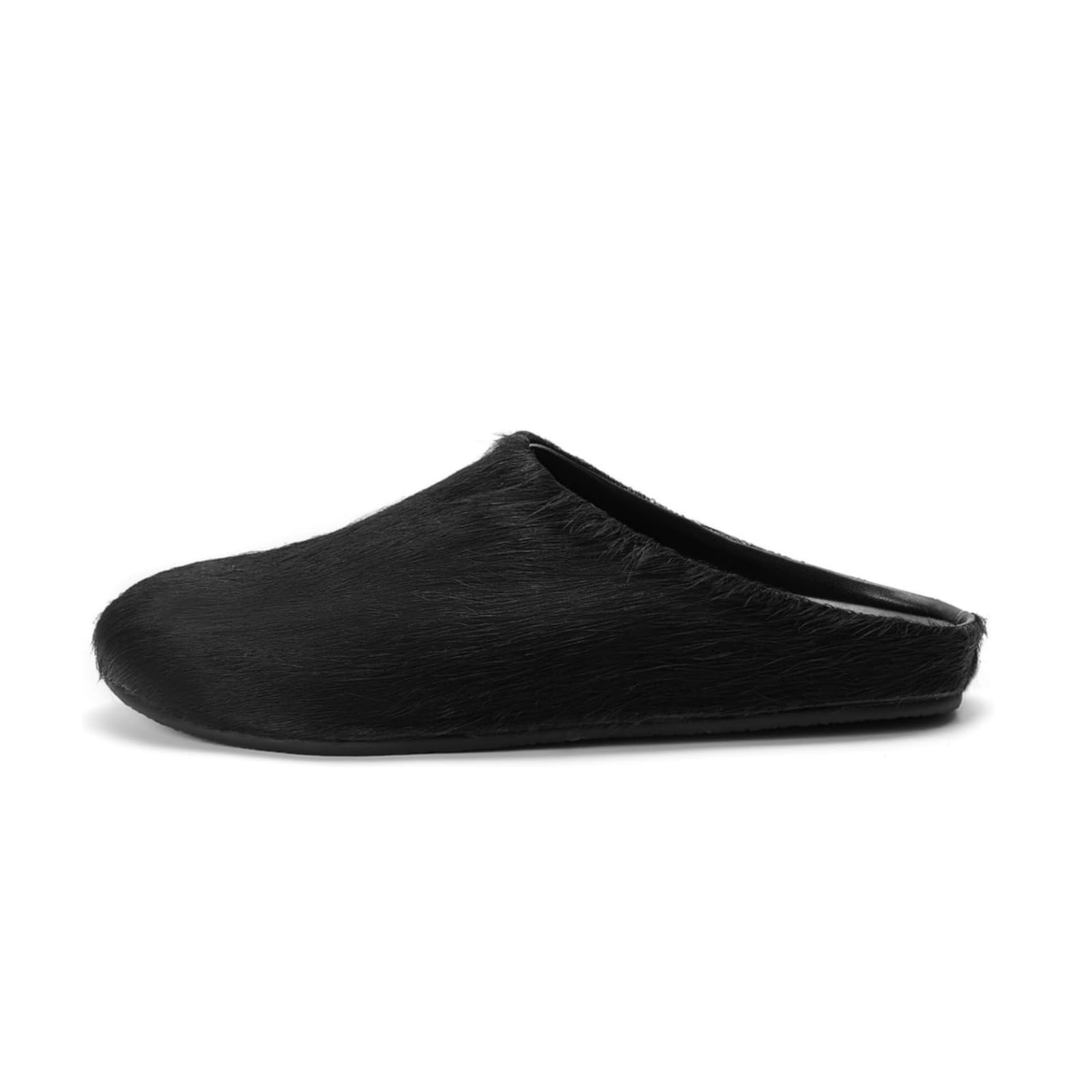 CAGLGLZ Real Fur Slides Mules for Women Round Toe Slip on Sandals Fuzzy Luxury Platform Clogs Slippers Comfortable Fashion Cute Shoes(8,Black)