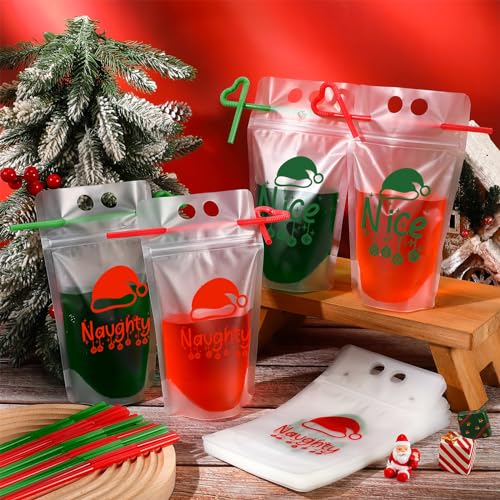 Set de 50 bolsas plásticas con pitillos navideños miniatura 4