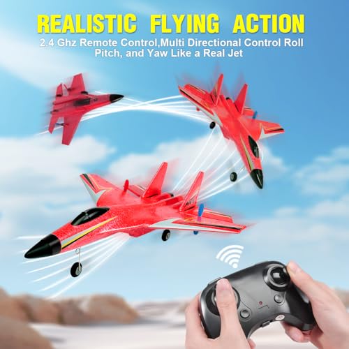 Image of Fremego Su-27 RC Airplane,2.4GHz 2 Channel Remote Control Plane with Gyro Night Lights and 2 Batteries, Easy to Fly for Adults, Beginners and Kids Toy