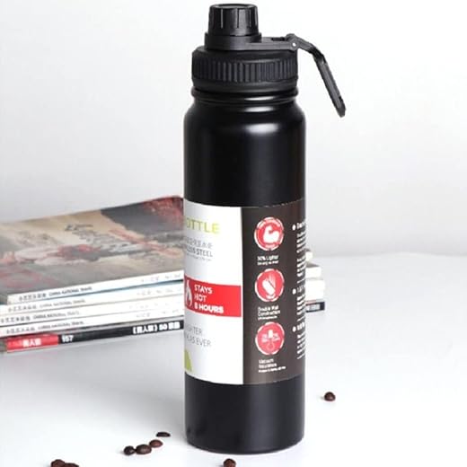 Garrafa de Água Térmica Inox Esportiva Academia Isolada a Vácuo Aço Inox 800ml (Preto)