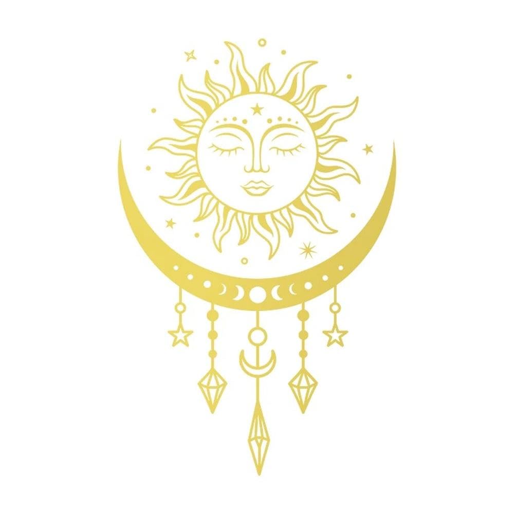 Sun Moon and Stars Vinyl Sticker for Car Windows Decoration(Golden,56x36 cm)