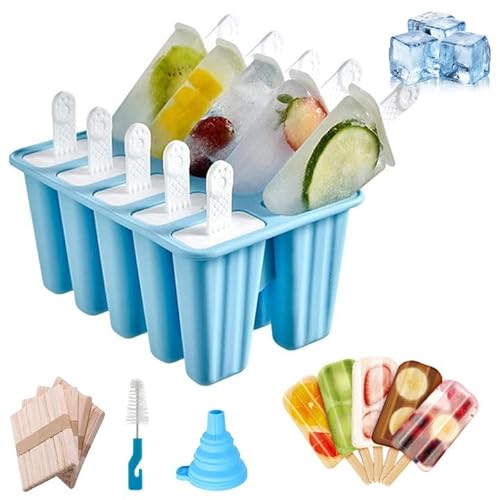 Eisformen 10 Eisförmchen wiederverwendbar Formen Eiscreme DIY Ideen Eis am Stiel BPA Frei - kommt mit einer Reinigungsbürste und Silikon Falttrichter(Blau) Eisformen 10 Eisförmchen wiederverwendbar Formen Eiscreme DIY Ideen Eis am Stiel BPA Frei - kommt mit einer Reinigungsbürste und Silikon Falttrichter(Blau)