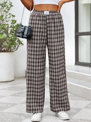 Image of ANRABESS Womens Gingham Striped Boxer Pants | 2026 Fall Outfits,Wide Leg Elastic Waist with Pockets,Casual Lounge Pajama Bottoms,Lightweight Breathable,Fashion Clothing