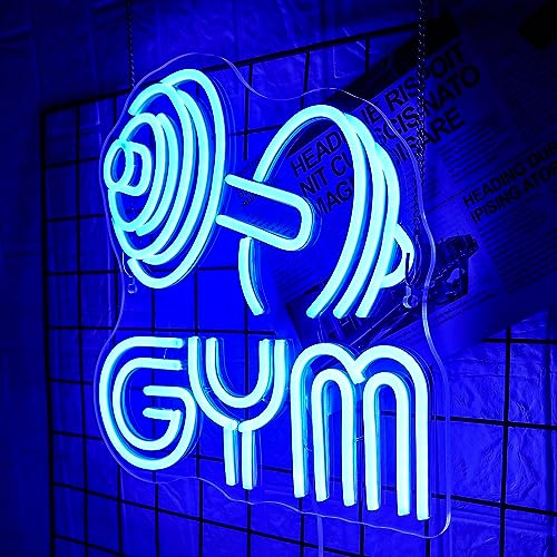 Image of Dumbbell Neon Sign Barbell Gym Neon Signs Gym Letter Neon Light Gym Blue Barbell Neon Light Sign for Sports Room, Decor Club,Party Bar,Fitness Club Decoration(13x13inch)