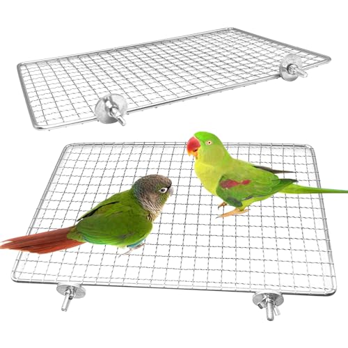 Image of BNOSDM 2 Pack Bird Perch Platform Stainless Steel Birds Perches Parrot Shelf Training Stand Small Animals Cage Accessories for Parakeets, Budgies, Conures, Cockatiels, Lovebirds (Extra-Large Size)