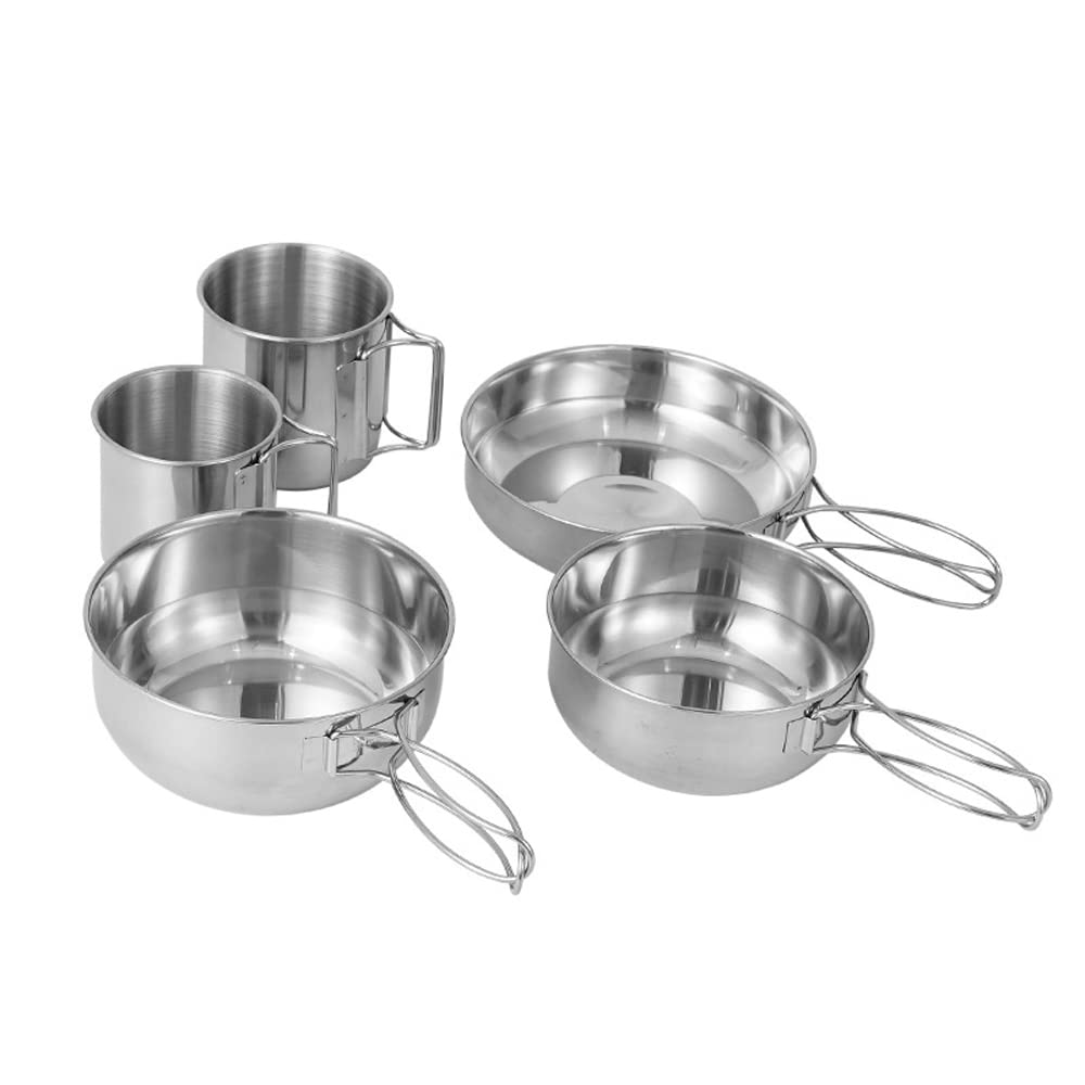 HUIOP Set di pentole da campeggio da 5 pezzi Kit di pentole da picnic portatili per esterni Stoviglie da viaggio in acciaio inossidabile Accessorio per la cucina Set di tazze per pentole,Accessorio da