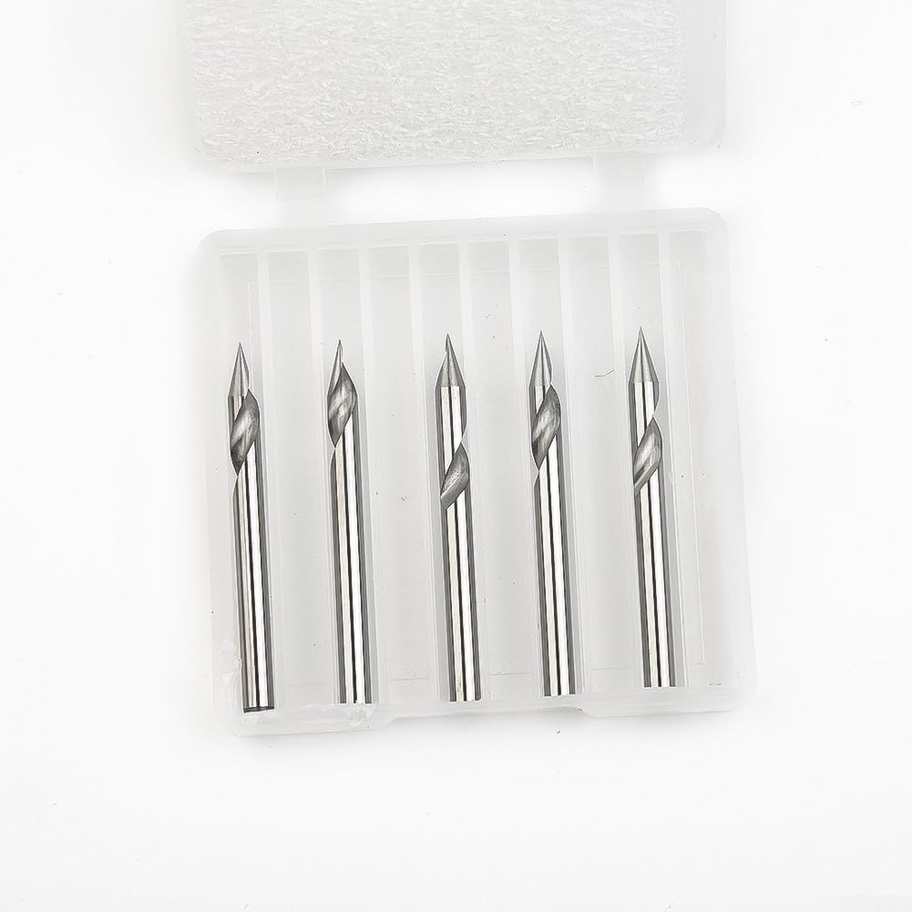 5 punte per fresa CNC a spirale in acciaio al tungsteno a scanalatura a V, strumento per incisione con scanalatura a V da 30 gradi, punte per router a spirale CNC con gambo da 1/8 di pollice