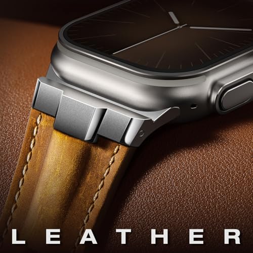Image of Leather bands Compatible With Apple Watch Ultra Band 49mm 46mm 45mm 44mm 42mm, Superior Genuine Leather Rugged Metal Connector Durable Strap for Men iWatch Ultra3 2 1,Series 11 10 9 8 7 6 5 4 3 SE3 SE