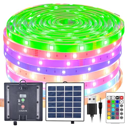 Image of MIHEAL Solar LED Strip Outdoor, 32.8ft SMD 3535 LED Lights, Solar Powered RGB Colour Changing LED Strip, IP67 Waterproof Decorative Fairy Lights for Yard Trees Garden