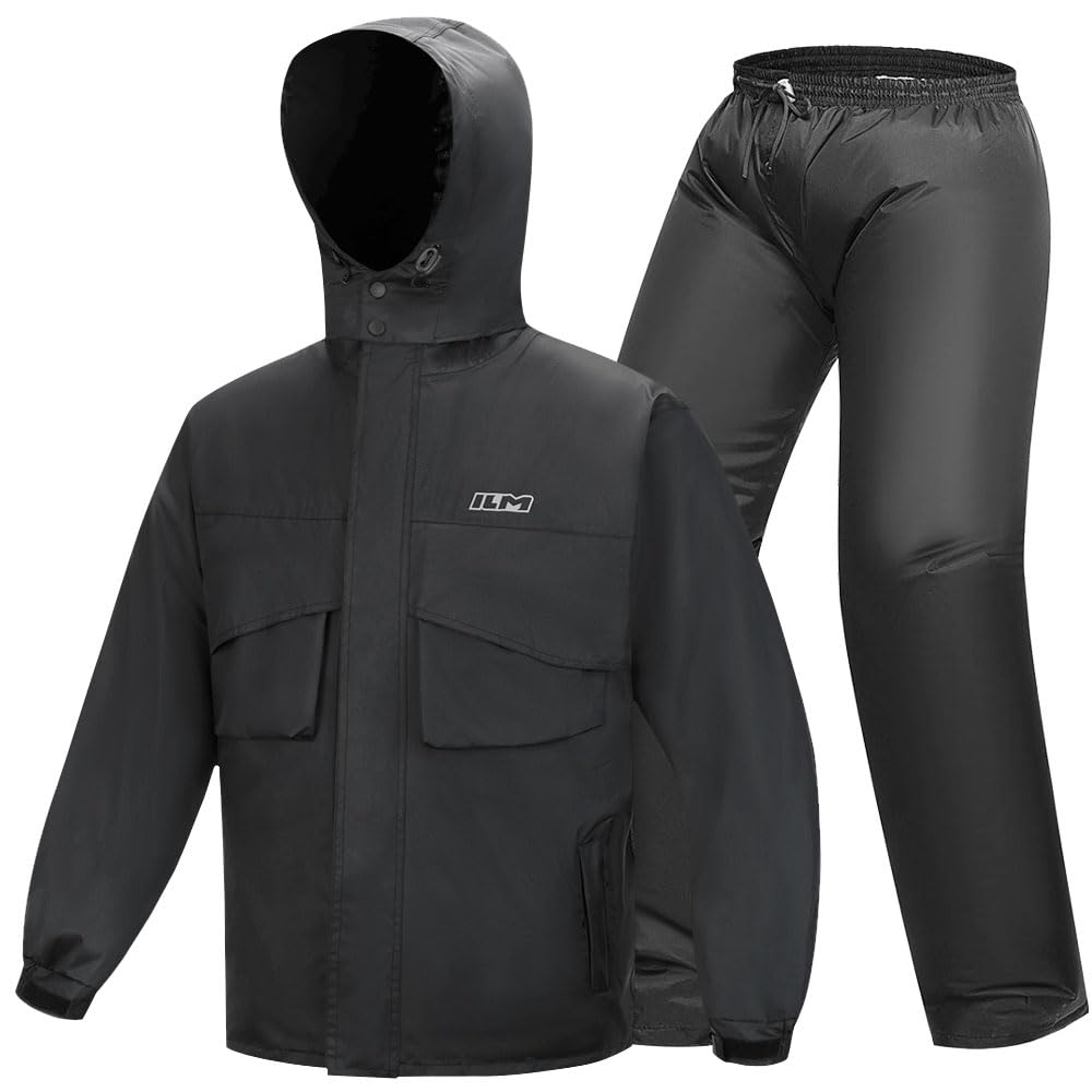 ILM Combinaison Pluie Imperméable Moto Homme Femme-Vêtements de pluie Résistante à l'usure, 6 Poches, Ensemble de 2 Pièces avec Veste et Pantalon,Homme-Gris,L