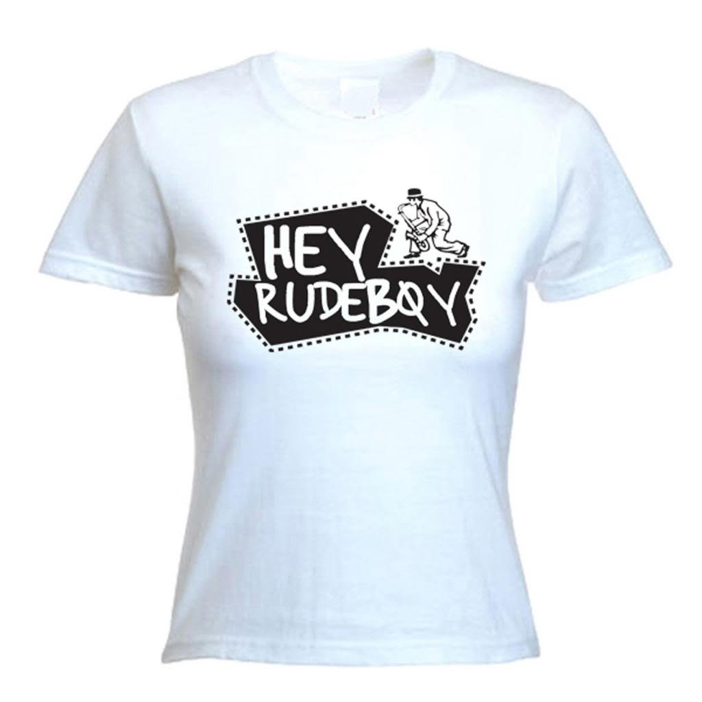 Tribal T-Shirts Women's White Hey Rudeboy Ska T-Shirt (Medium, )