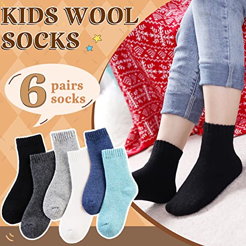 Kids Merino Wool Socks Boys Girls Hiking Boot Winter Thermal Warm Cozy Soft Toddler Thick Crew Socks 6 Pairs2