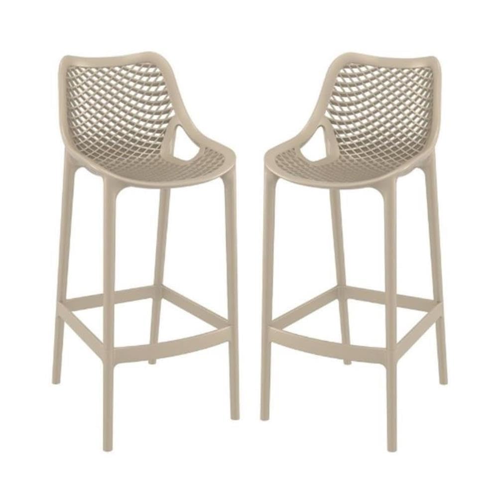Home Square Polypropylene Patio Bar Stool in Taupe - Set of 2