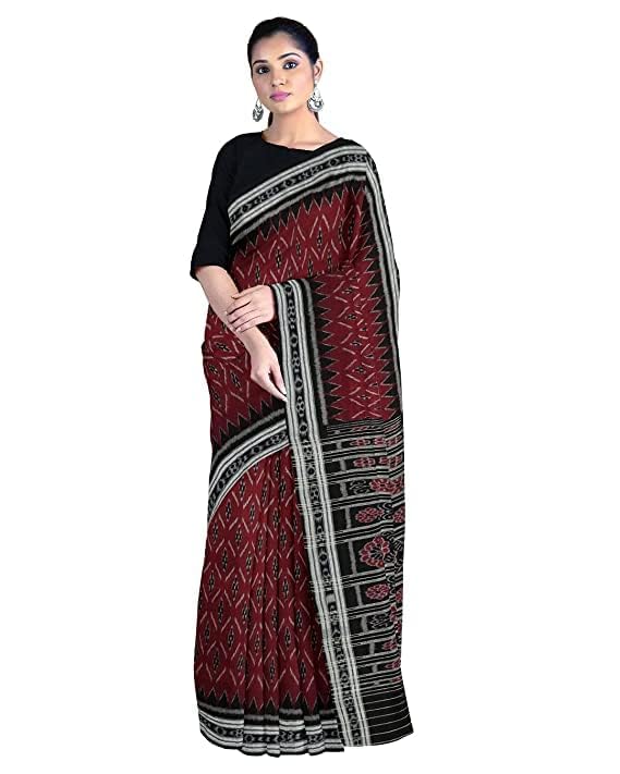 Image of Ikat Women's Cotton Saree, Handmade Pure Cotton Khandua Saree, Ikkat Orissa Traditional Handloom Saree Without Blouse