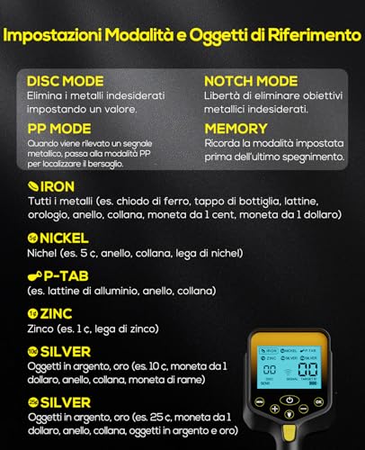 Metal Detector Professionali - 2000mAH Ricaricabile Metal Detector Oro per Adulti con Display LCD, Alta Precisione, Bobina di Ricerca IP68 Impermeabile da 10", Pieghevole e Retrattile - Immagine 5