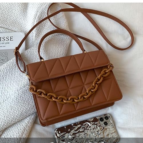 Quilted Crossbody Bag for Women PU Handbags Trendy Designer Shoulder Bags Purse，Chain Decoration Handheld Small Square Bag4