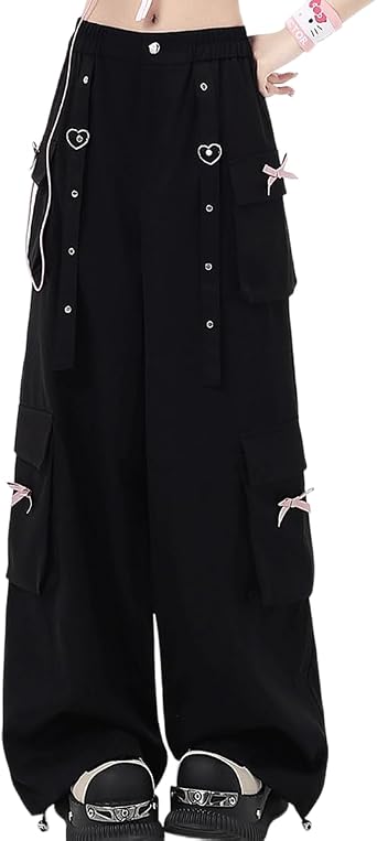 Y2K Kawaii Gothic Style High Waist Wide Leg Bows Casual Cargo Pants