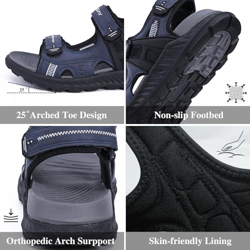 Image of Queday Mens Closed Toe Outdoor Hiking Sandals | Arch Support, 3 Adjustable Straps, Non-slip rubber outsole, Budget-friendly for beach, Daily, walking, fishing