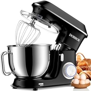 DOBBOR Electric Stand mixer, 9.5QT 660W 7 Speeds Tilt-Head Dough Mixers, Bread Mixer with Dough Hook, Whisk, Beater, Splash Guard for Baking Bread, Cake, Cookie, Pizza, Muffin, Salad and More – Black