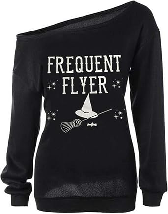Women Halloween Off Shoulder Sweatshirt Slouchy Witch Shirt Long Sleeve Pullover Tops