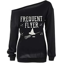 Women Halloween Off Shoulder Sweatshirt Slouchy Witch Shirt Long Sleeve Pullover Tops