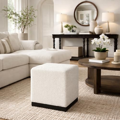 Image of HomePop 16 inch Cube Ottoman - Cream Boucle