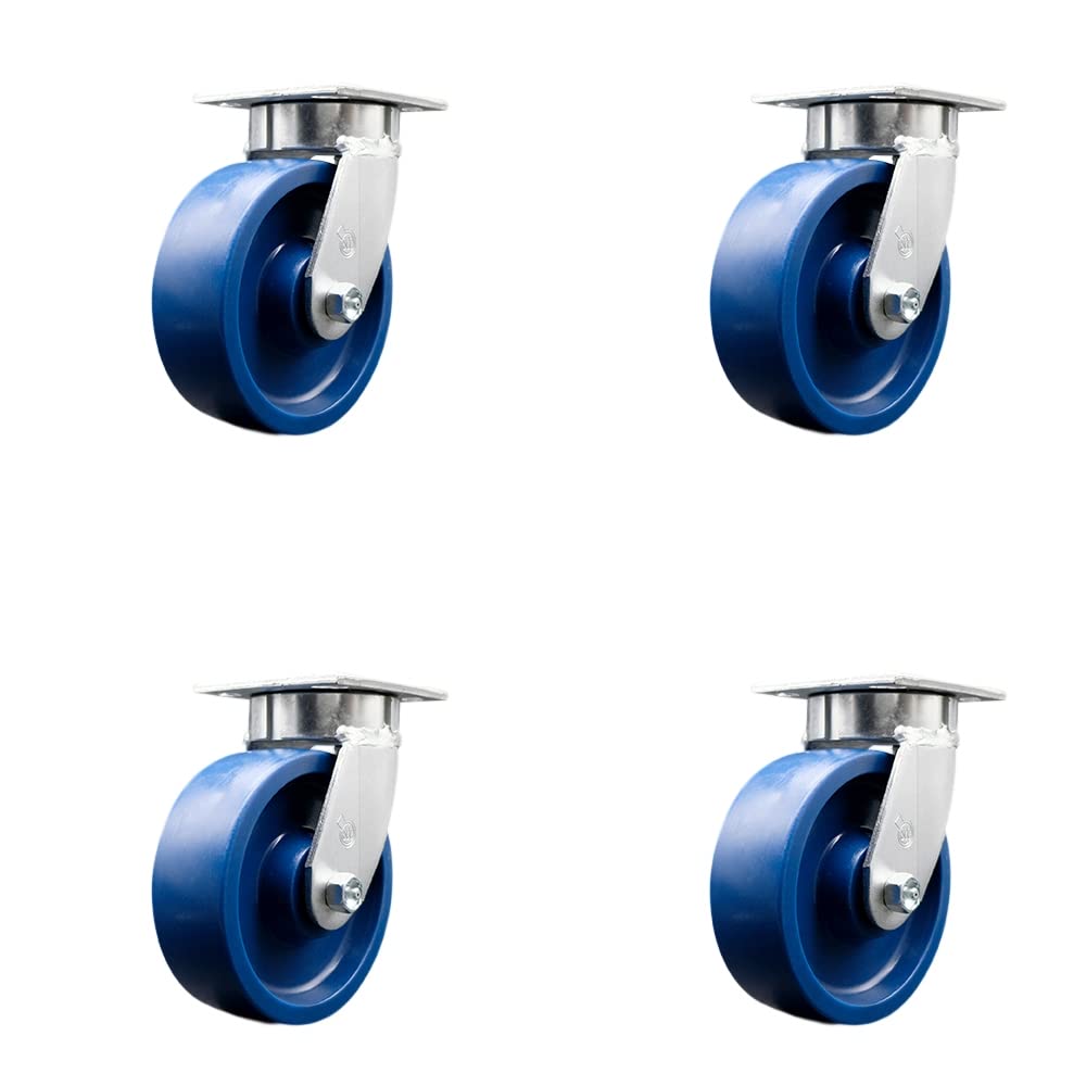 Kingpinless Solid Polyurethane Swivel Top Plate Caster Set of 4 w/6