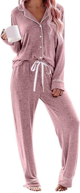 JEYONG Women's Pajama Set – Long Sleeve Button Down Postpartum Lounge Sets – Soft Loungewear Sleepwear Set Cozy PJs for Women