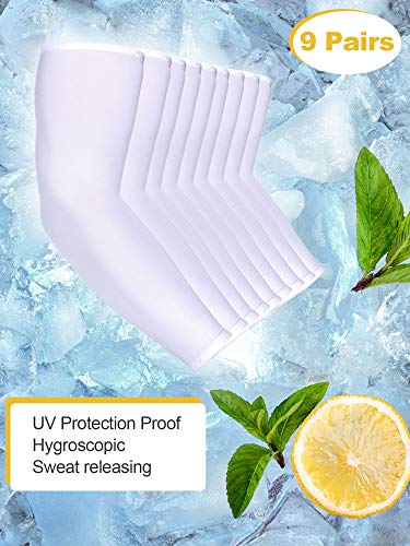 9 Pairs Unisex UV Protection Sleeves Arm Cooling Ice Silk Arm Cover Sleeves (White)2
