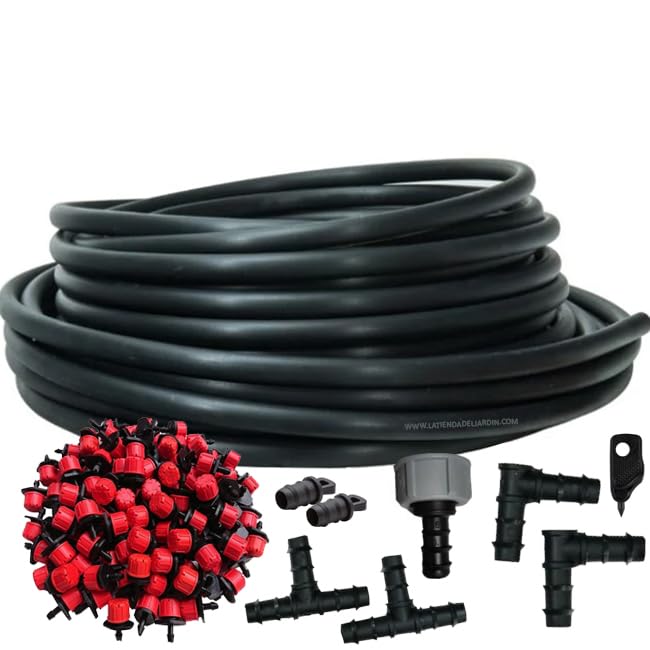 Suinga Sistema Riego por goteo jardin 25 metros. Incluye tubo 16mm + 25 goteros + accesorios de instalación