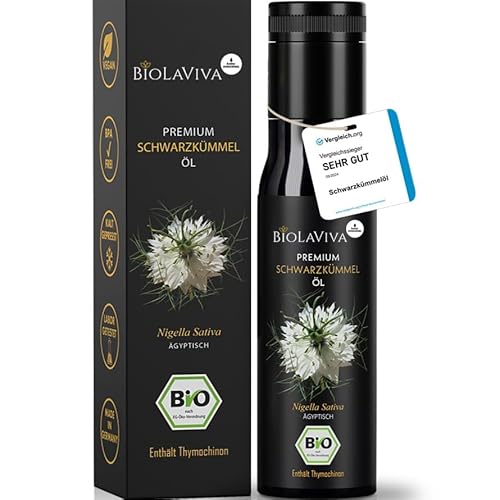 BIOLAVIVA BIO Schwarzkümmelöl – kaltgepresst & ungefiltert – hoher Thymochinongehalt - 100% Nigella sativa aus Ägypten – laborgeprüft & lichtgeschützt im Miron Violettglas (1x100 ml)