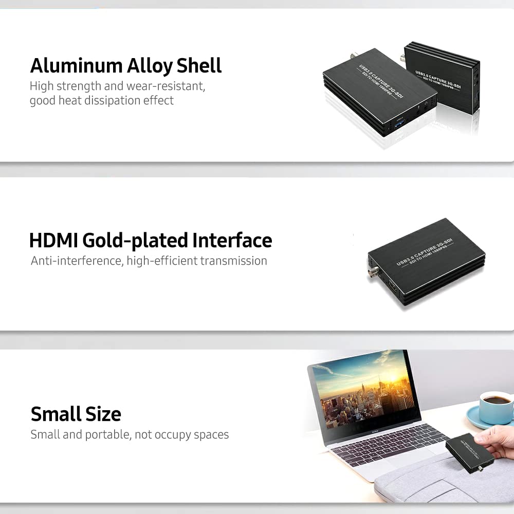 Caja de Captura，HUIOP NK-M006 Tarjeta de Captura de Video 3G-SDI USB3.0 HD 1080P Caja de Captura de Video Adaptador SDI a HDMI Convertidor Diseño sin Controlador