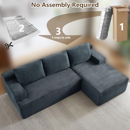 Image of 96.1 inch Modular Sectional Sofa Couches L-Shape Couch 3 Seat Modular Sofa Corduroy Memory Foam Sectional Boneless Couches for Living Room, Cloud Couch with Oversized Chaise(Dark Gray, Right Facing)