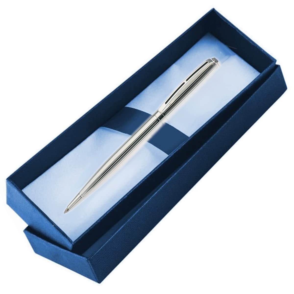 Kugelschreiber Deluxe, 14cm, Silber plattiert, Premium Design, exzellente Verarbeitung, inkl. Geschenkverpackung