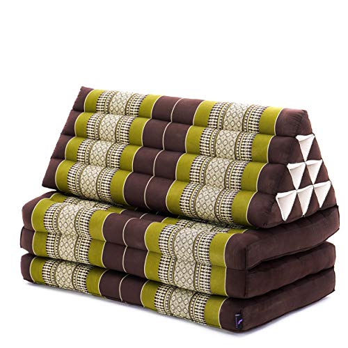 Image of Leewadee 3-Fold Mat XXL with Triangle Cushion - Firm TV Pillow, Foldable Mattress with Cushion Made of Kapok, 67 x 31 inches, Brown Green