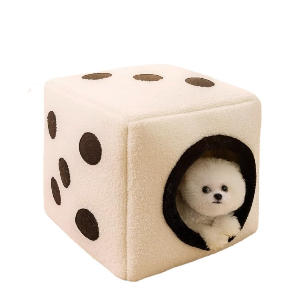 SSDHUA Cat Nest Dice Shape Cat House Closed Warm Cat Nest Removable Multifunctional Soft Cat and Dog Sofa Bed Indoor Warm Decoration Universal for All Seasons (S,White)