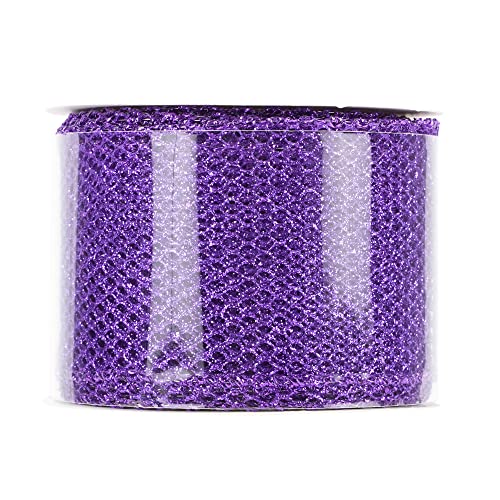 Huihuang Glitter Mesh Ribbon Purple Web Mesh Wired Ribbon Metallic Mesh Ribbon Sparkling Wire Edge Ribbon For Gift Wrapping Bow Making Home Decor Wreath Diy Crafts Tree Topper Bows-2.5" X 10 Yards #TOP4