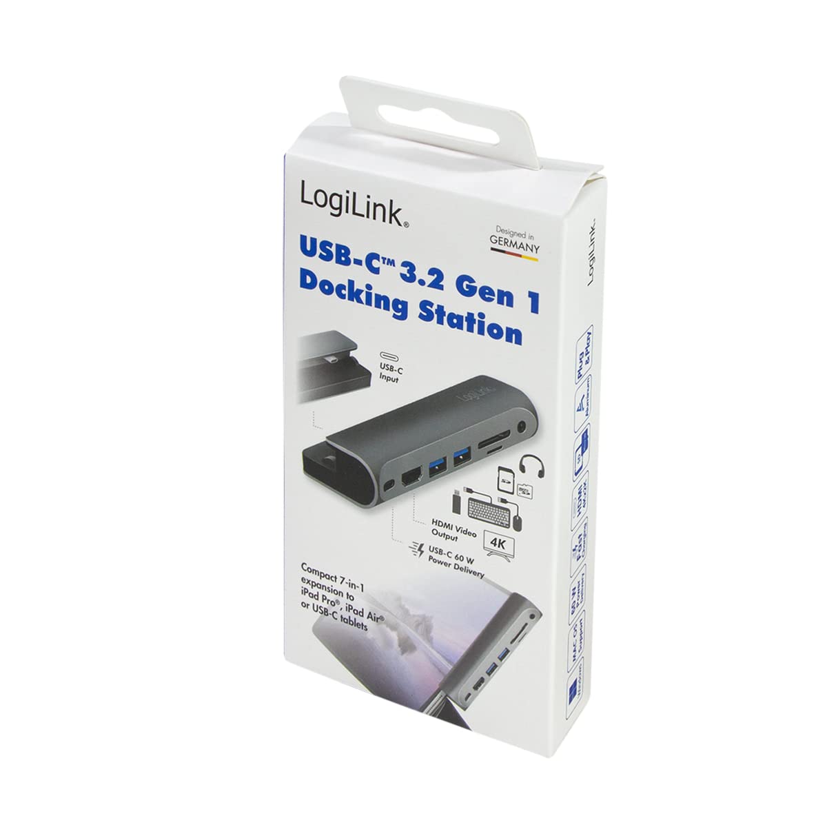 LogiLink UA0385 - USB 3.2 Gen 1 stacja dokująca do iPad Air, iPad mini i iPad Pro, 7 portów, USB-C PD, srebrna/czarna