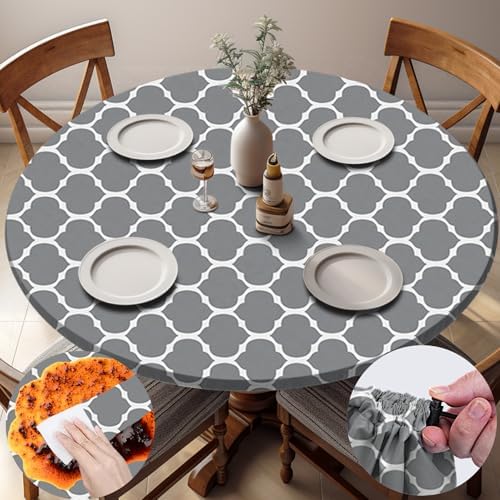 Fitted Round Tablecloth Waterproof Table Cloth Vinyl Indoor Outdoor Circle Cover for 36-44